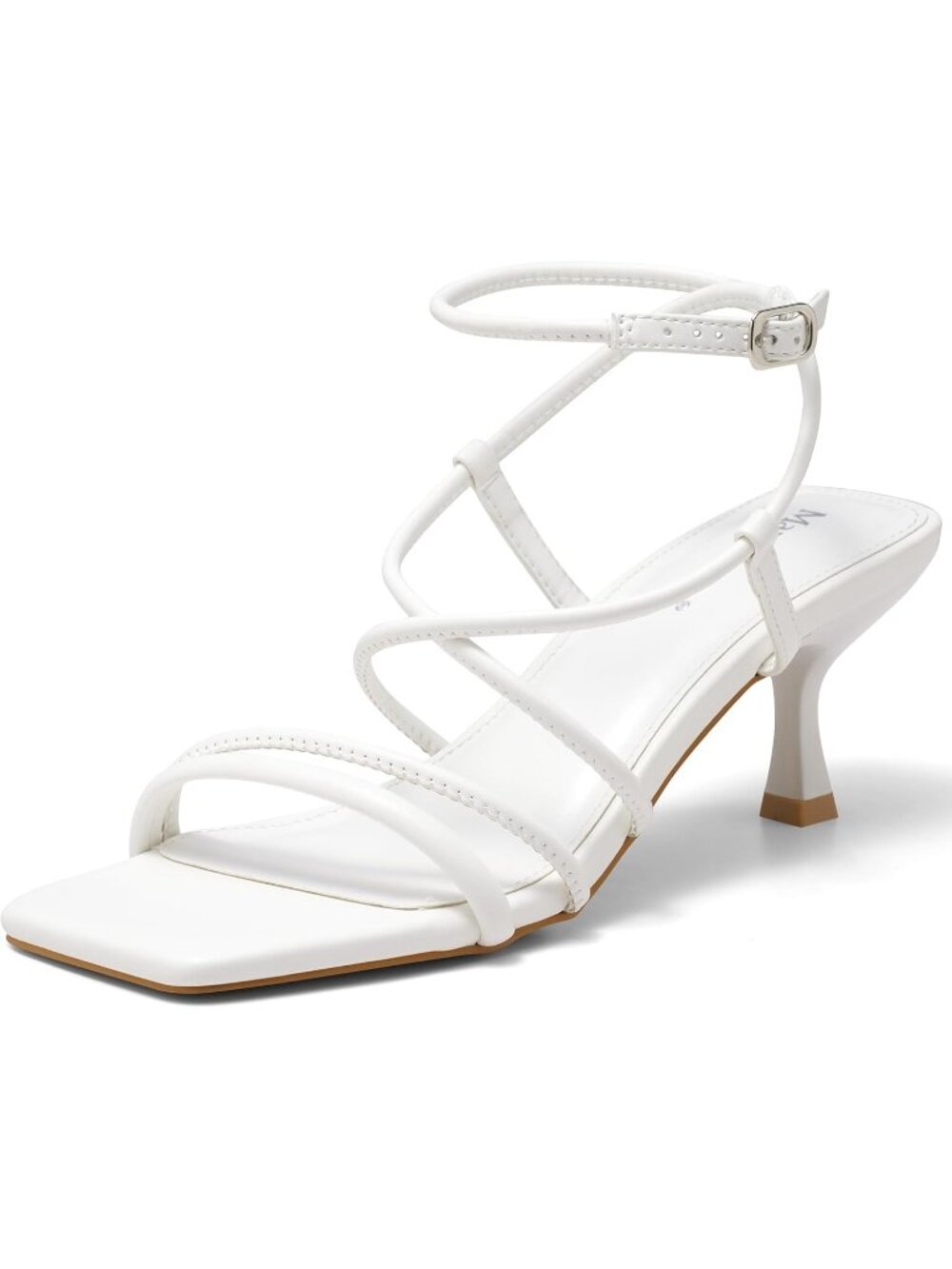 Women's Kitten Heels Sandals Square Open Toe White Low Heel 2.56 Inch Shoes